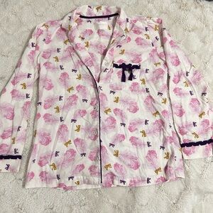 Victoria Secret pajama top pjs pajamas with pink feathers and bows / Coquette